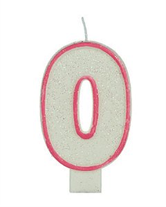 Vela Big Glitter Borda Rosa Número 0