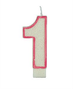Vela Big Glitter Borda Rosa Número 1