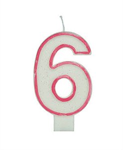 Vela Big Glitter Borda Rosa Número 6
