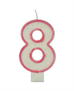 Vela Big Glitter Borda Rosa Número 8