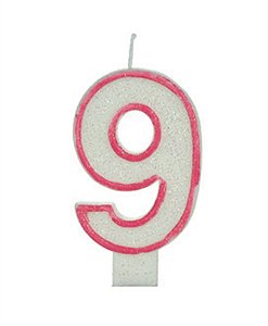 Vela Big Glitter Borda Rosa Número 9