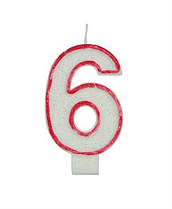 Vela Big Glitter Borda Vermelha Número 6