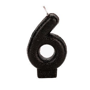 Vela Preta Glitter Número 6