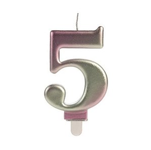 Vela Wave Rosa e Dourada Número 5
