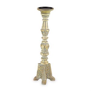 Castiçal em Madeira Natural Ouro M 17x17x59