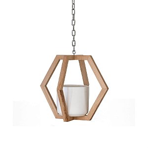 Base Aérea em Madeira Vaso de Cerâmica com Branco 22x22x28