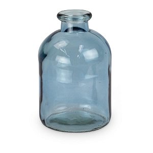 Garrafa de Vidro Decorativa Baixa Azul 11x11x17