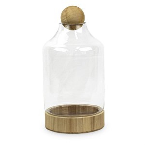 Cúpula de Vidro com Base Bola em Madeira - G 20x20x42