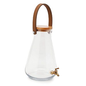 Suqueira de Vidro com Alça C Ouro Incolor e Marrom 8000ml