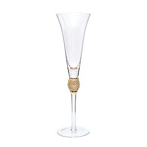 Taça Flúte com Strass Incolor e Ouro 250ml - 2 Un