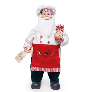 Boneco de Papai Noel Cozinheiro Candycane Vermelho e Branco de 80cm