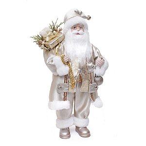 Boneco de Papai Noel com Bola Ouro e Branco de 45cm