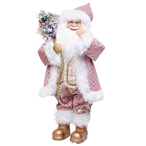 Boneco de Papai Noel Rosa Claro e Branco de 60cm
