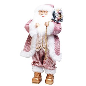 Boneco de Papai Noel em Pé Rosa Claro e Branco de 82cm