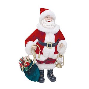 Boneco de Papai Noel com Lanterna Vermelho e Branco de 28cm