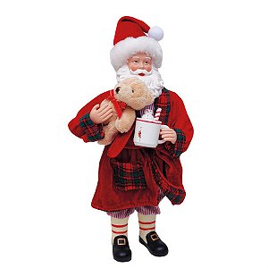 Boneco de Papai Noel Roupão e Caneca Vermelho e Verde Bandeira de 28cm