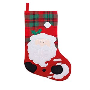 Bota Xadrez Noel Vermelho e Branco e Verde 26cm - 1 Unidade