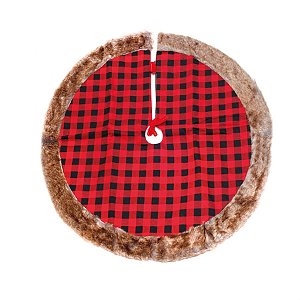 Saia de Árvore Xadrez com Veludo Vermelho e Preto e Marrom 120cm