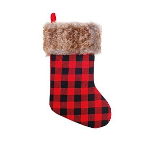 Bota Xadrez com Veludo Vermelho e Preto e Marrom 26cm