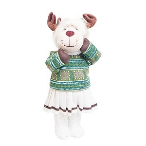 Rena de Natal com Saia Branco e Verde e Marrom 50cm