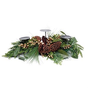 Porta 3 Vel Folhas com Pinhas Verde e Marrom e Ouro