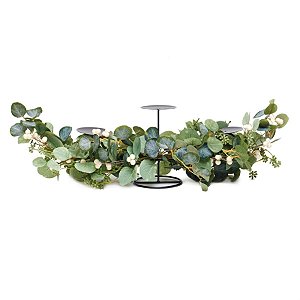 Porta 3 Velas Branco e Verde (Arranjos de Mesa)