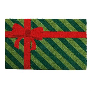 Capacho de Natal Presente Vermelho e Verde e Juta - 1 Unidade