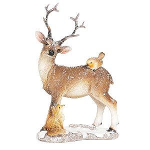 Rena de Natal em Pé com Pássaros Marrom 18cm
