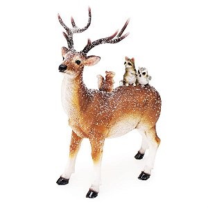 Rena de Natal em Pé Olhando para Frente com Pássaro Marrom 28cm