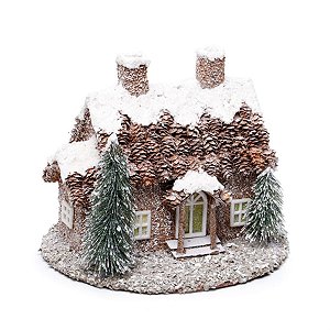 Casinha Nevada Telhado de Pinha / 2 Chaminés Marrom e Branco - 1 Unidade