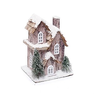 Casinha Nevada com Led Sobrado Marrom e Branco e Verde Bandeira - 1 Unidade