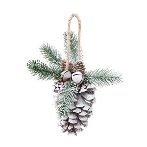 Enfeite Pinha Branco e Verde e Marrom - 2 Un