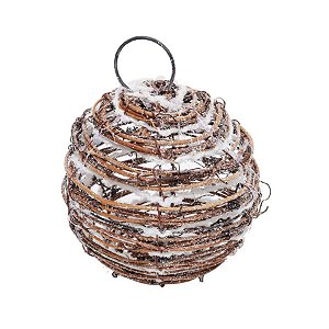 Bola de Natal em Rattan Marrom e Branco 10cm - 1 Un