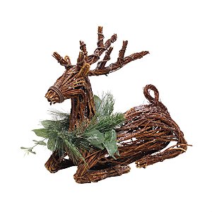 Rena de Natal Deitada Marrom e Verde 35cm