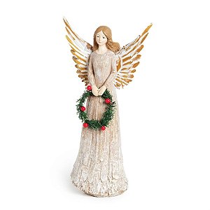 Anjo em Resina com Guirlanda Marfim G