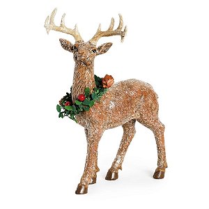 Cervo em Resina com Guirlanda e Glitter Marrom