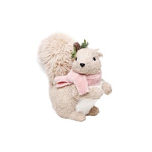 Esquilo com Cachecol / Folhas na Cabeça Bege e Branco e Rosa G