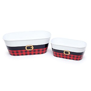 Jogo Cachepot de Metal Xadrez Branco e Preto e Vermelho - 2 Un