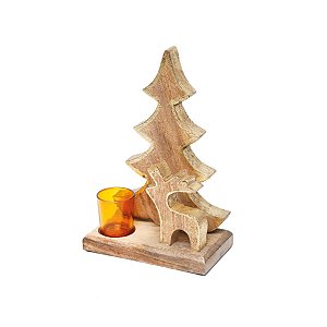 Porta Velas Rena Pinheiro Ouro