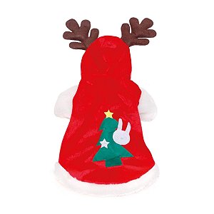 Natal Pet - Roupa Pet com Touca Rena Vermelho e Branco e Marrom