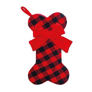 Enfeite para Porta - Osso Xadrez Vermelho e Preto