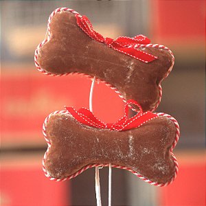 Natal Pet - Galho 2 Ossos com Laço Marrom e Vermelho e Branco - 1 Un