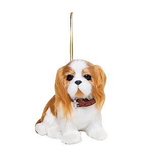 Enfeite para Pendurar - Cachorro Shitzu Sentado Branco e Bege - 3 Un