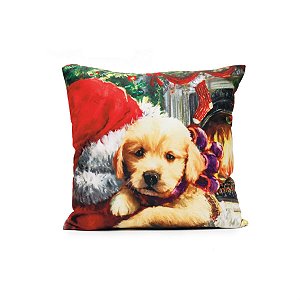 Almofada Noel com Cachorro Colorido 45X45