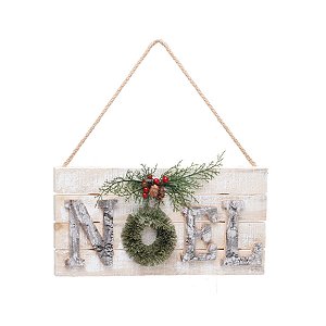 Placa de Madeira Noel com Guirlanda Bege
