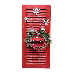 Quadro Janela com Guirlanda Caminhão Vermelho e Verde Bandeira