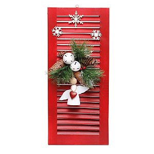 Quadro Janela com Guirlanda Anjo Vermelho e Verde Bandeira e Branco