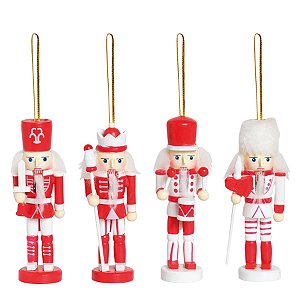 Soldado de Chumbo (Quebra - Nozes)13cm Vermelho e Branco - 4 Peças