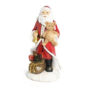 Papai Noel com Led com Urso e Saco de Presente Vermelho e Bege