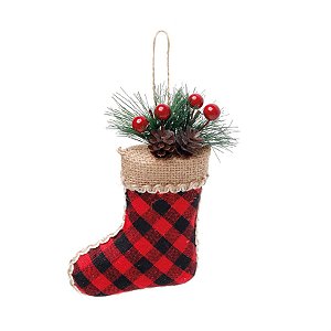 Enfeite para Pendurar - Bota Xadrez Vermelho e Preto e Cru